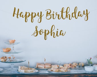 Happy Birthday Banner, Gold Birthday Banner, Happy Birthday Sign, Birthday Party Banner, Glitter banner, name Happy Birthday Banner