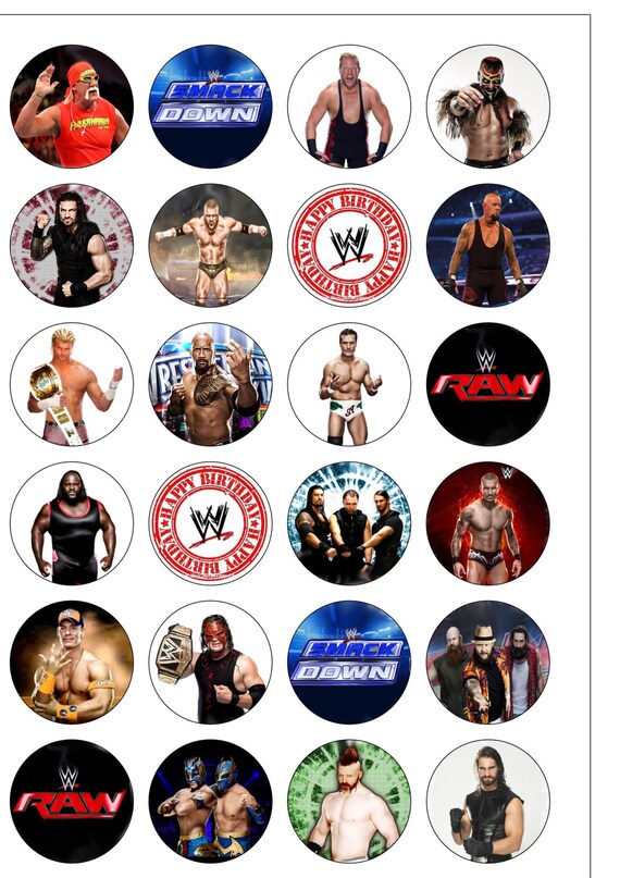 24 Precut 40mm Circle WWE Wrestling Raw Smackdown Edible Wafer