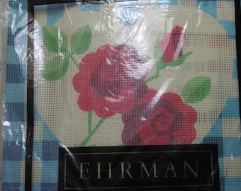 EHRMAN Tapestry Canvas and Wools For You to Sew GINGHAM BLUE Rose by Janet Haigh
