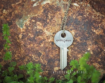 Semicolon Continue Key Necklace | Custom Hand Stamped Jewelry Mental Health Awareness
