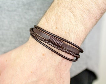 Mens Leather Bracelet, Layer Bracelet, Rope Bracelet, Leather Bracelet, Men Leather Bracelet, Mens Bracelet, Men Bracelet, Boyfriend Gift,