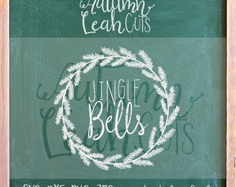 Jingle Bells Christmas Wreath, Hand Lettered - SVG, PNG, Jpeg, DXF cut file for Silhouette, Cricut - Instant Download Clipart - Hand Drawn