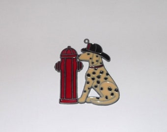 Firefighter Dalmatian & Fire Hydrant Stained Glass Window Decor Suncatcher