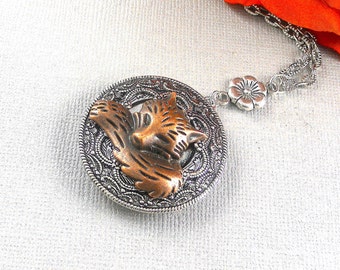 Sleeping Fox, Silver Fox Locket, Fox, Fox Necklace, Fox Locket, Woodland, Woodland Locket, Silver locket