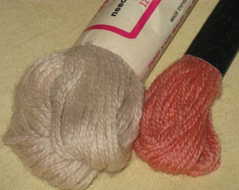 Vintage Virgin WOOL Yarn Needlepoint Crewel Embroidery Persian 2 Skeins Peach, Beige Tan Peri-Lusta England Paragon