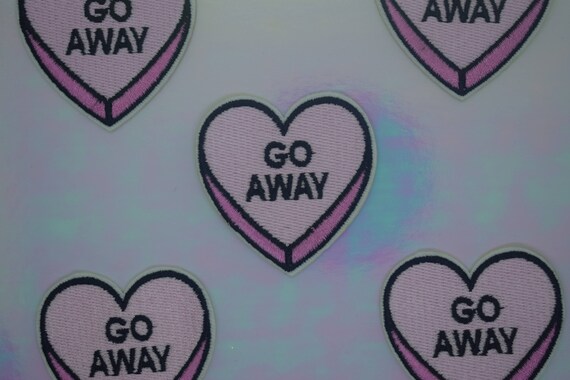 Pink "Go Away" Heart Iron on Patch