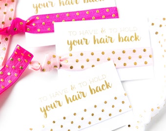 YOU DESIGN | Bridal Shower Hair Tie Favors, Pink White + Gold Hair Tie Favors, Custom Wedding + Bridal Shower Favors, Bachelorette Favors