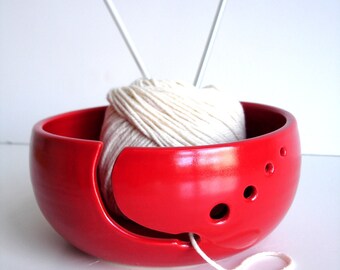 Red Simple Modern Ceramic Wheel Thrown Yarn Bowl - MADE TO ORDER