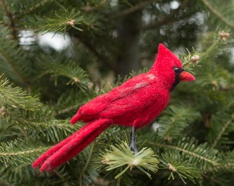 Cardinal wool felted handmade bird