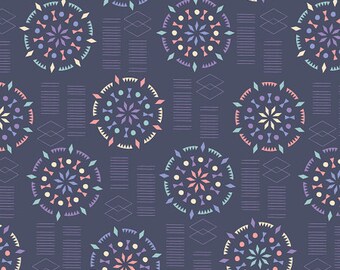 Kaleidoscope Mandalas Fabric - Dark Blue - Sold by the 1/2 Yard