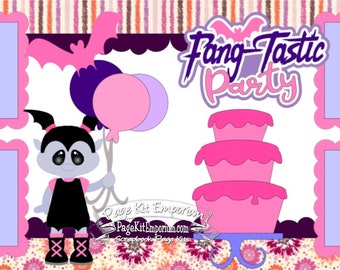 Scrapbook Page Kit Fang-Tastic Birthday Cake Vampire Girl 2 page Scrapbook Layout Kit 145a