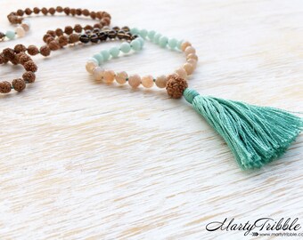 Amazonite Mala, Moonstone Mala Beads, Smokey Quartz Mala, Mala Necklace, Mala Beads 108, Mala Bead Necklace, Rudraksha Mala, Tassel Jewelry