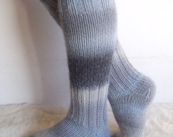 Women Wool Long Socks "Cloudy Sky". Pure Sheep Wool Yarn. Soft and Comfy.