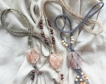 Himalayan Salt Crystal Hemp Macrame Car Accessories for Women Gift for Her Mothers Day Gift Car Charm Rear View Mirror Car Ornament