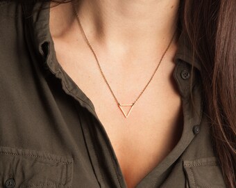 FLOATING TRIANGLE Necklace in Brass // Triangle Pendant // Simple Geometric Necklace // Minimal Brass Triangle Necklace