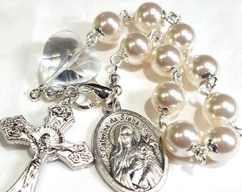 St. Catherine of Siena Rosary - Bracelet - Patroness of Nurses - Lovely Swarovski Pearl Rosary - One Decade Rosary