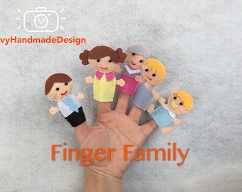 Famille famille heureuse de la marionnette/fait main doigt feutre doigt marionnettes/bricolage/Daddy doigt/maman doigt/histoire/temps du cercle/marionnettes ensemble/sur mesure