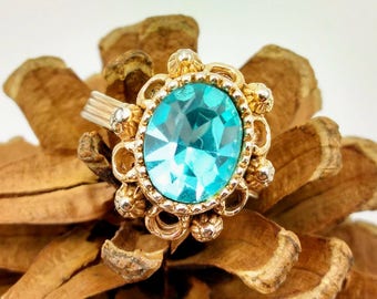 Vintage Faceted Aquamarine German Gold Ring -279V