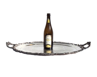Large 28" Wallace Baroque Silver Plated Footed Butler Tray with Handles, 294F Vintage Silverplate Waiter Tray