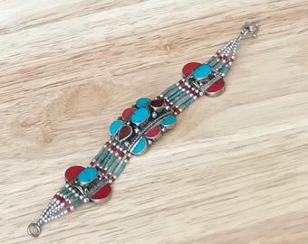Tibetan Turquoise Coral Beaded Bracelet