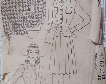 1940s Jacket - 30" Bust - McCalls 4582 - Vintage Sewing Pattern