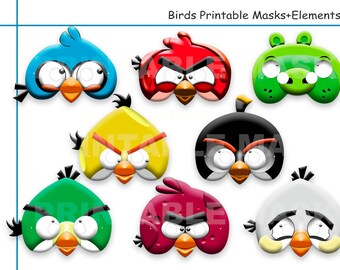 Unique Angry Birds Printable Masks, party mask, birthday, booth props, angry character, decoration, kids dress up mask, Angry Birds party