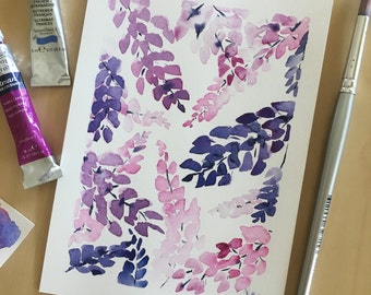 Watercolor flowers, Wisteria Watercolor Painting, Original Painting, Purple Flowers, Watercolor Wisteria, abstract floral, original art