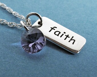 Faith Necklace Crystal Charm, Faith Jewelry, Sterling Silver, Faith Pendant Necklace