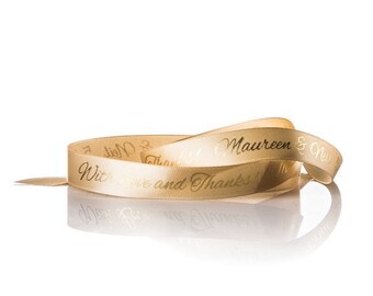 100 Yard Custom Printed Gold Ribbon, Personalized Gold Ribbon With Any Logo or Font Style, Christmas Ribbon, Custom Ribbon Weddings Favors