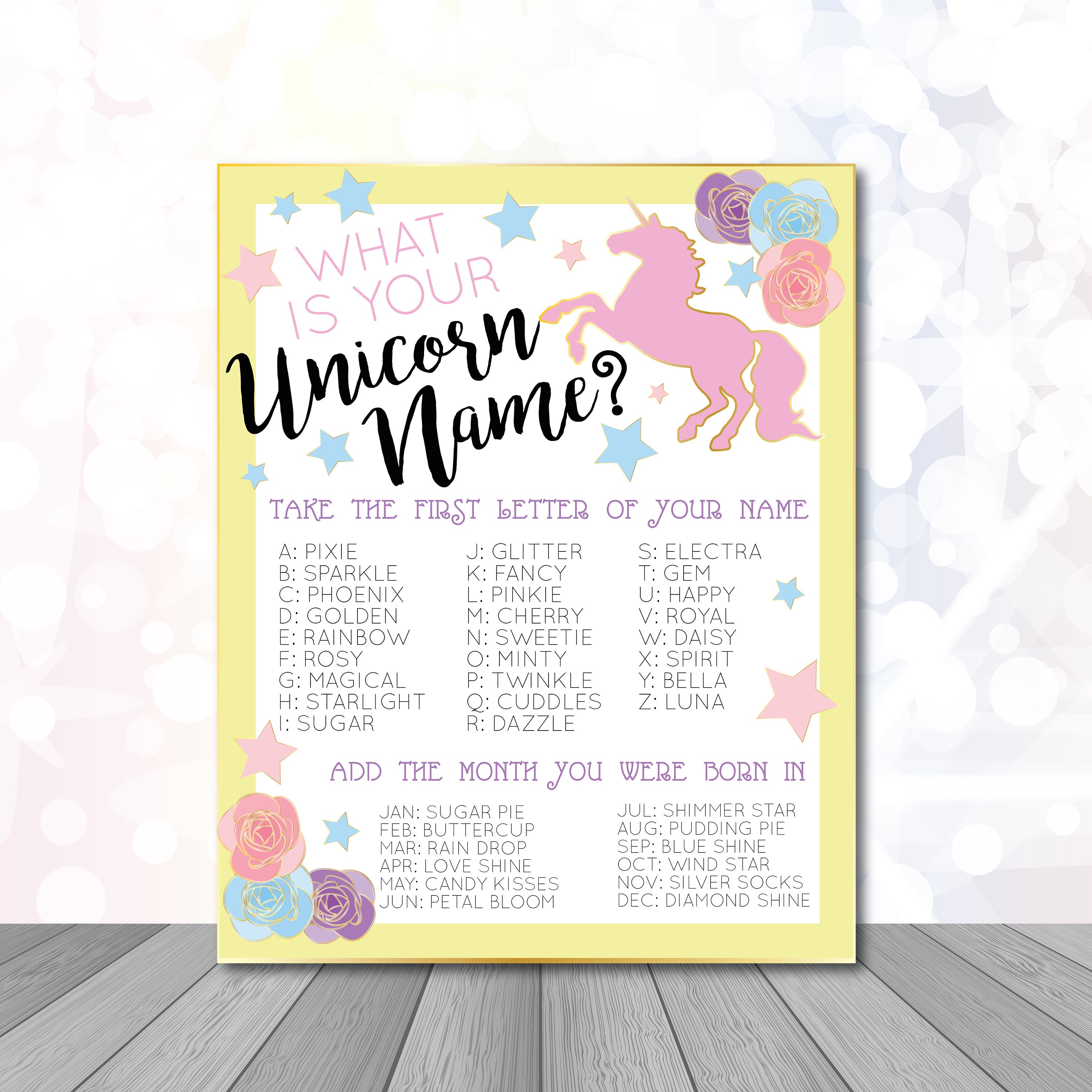 unicorn party game instant download unicorn name activity