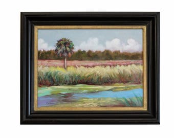 ORIGINAL OIL PAINTING 12x16 Florida Landscape Marsh Framed Art Impressionism