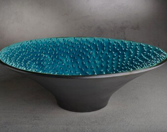 Spiky Bowl Ready To Ship Blue Venus Dangerously Spiky Wheel Thrown 13.5" Bowl by Symmetrical Pottery