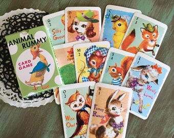 Children's Cards / 45 Animal Rummy Cards for Altered Arts, Mixed Media, Collage, Journals, etc.