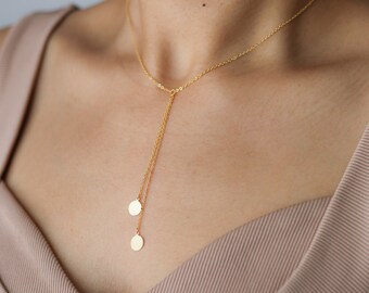 Gold Coin Charm Y Necklace - Charm Necklace - Delicate Jewelry - Gold Necklace - Gold Coin Necklace - Layering Necklace - Bohemian Jewelry