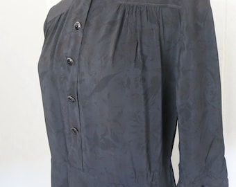 Dark gray Black Flower pattern 40s dress Extra Large