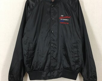 Vintage 90's Chevrolet Chevy Corvette Black Satin Jacket Sz L