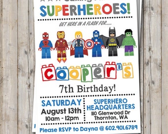 Superhero birthday invitation - personalized for your party - digital / printable DIY Lego inspired invitation