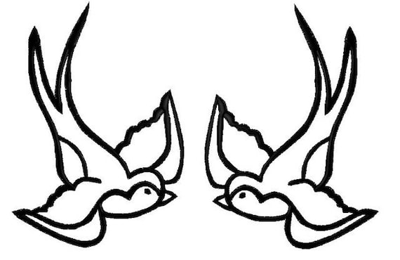 Pair of Swallow iron on patches tattoo inspired large size