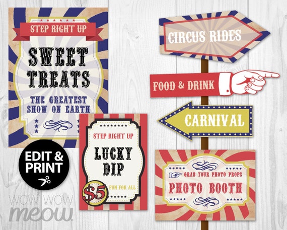 28 Vintage Circus Signs Printable INSTANT DOWNLOAD Direction