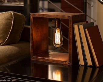 Shadow Box Edison Lamp | Table Lamp | Desk Lamp | Bedside Light | Night Light | Wood | Lamp | Edison Bulb | Industrial