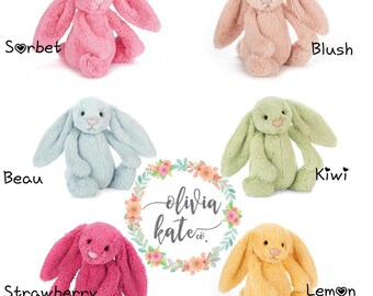 New colors!!! Personalized Jellycat Bunny Rabbit Stuffed Animal, both ears