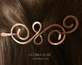 Scroll Hair Barrette, Small Copper Hair Clip, Long Hair Clasp, Hair Stick, Hair Pin, Rose Gold Hair Slide, Gift Women Girls