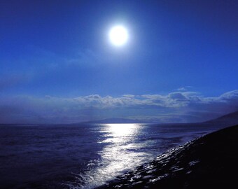 art print, wall decor, seascape photography, home decor, fine art, full moon, bedroom decor, moon picture, night, fantasy, magical, romantic