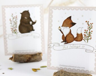 12 Bookplates - Fox & Bear