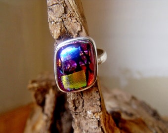 Sterling Silver Ring with Dichroic Glass RF687