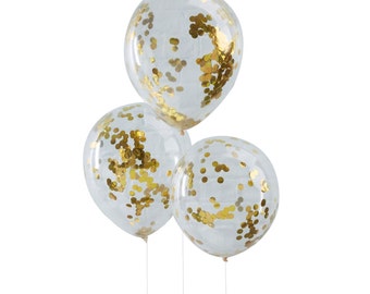 Confetti Balloons | Balloons | Gold Confetti Balloons | Gold Foil Confetti Balloons | Confetti Balloon Kit | 5 Per Pack