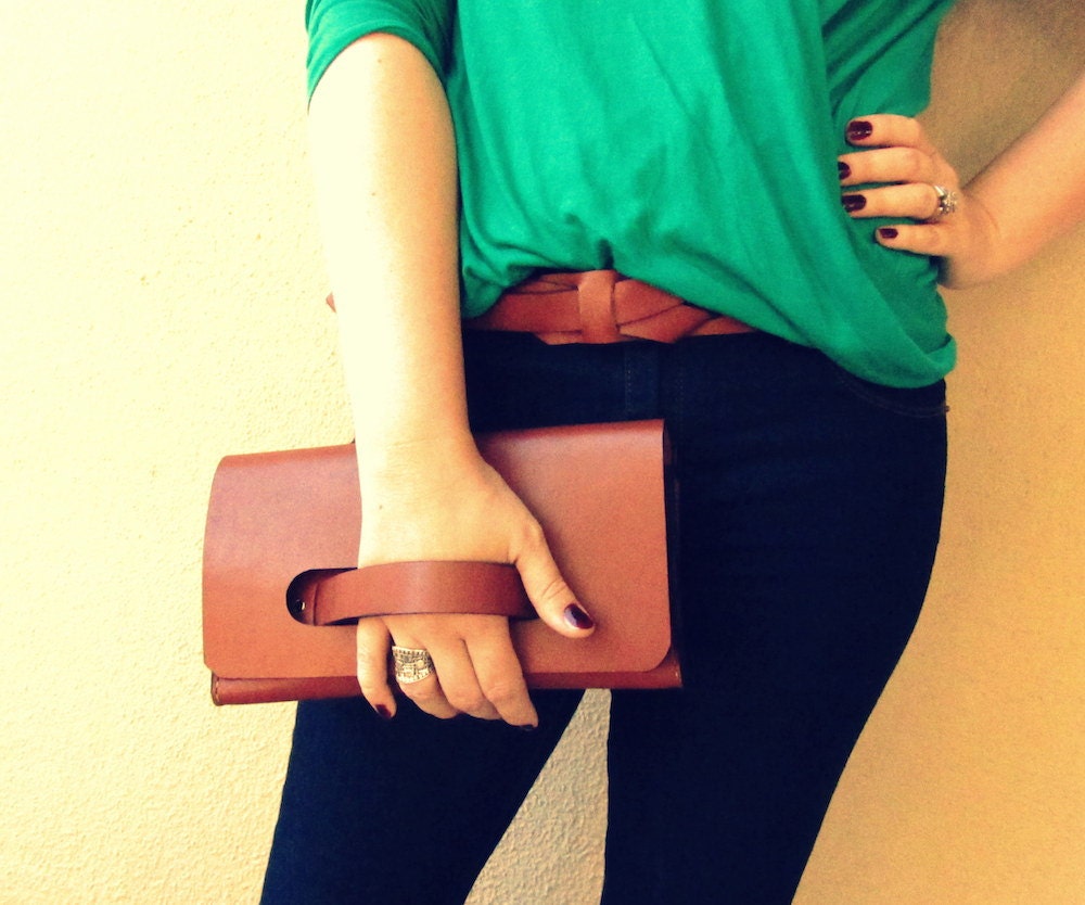 Leather Clutch Minimal Clutch with Handle Women's