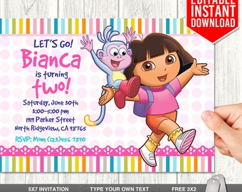 Dora Explorer Invitation Download, Dora Invitations, Dora Birthday Invitation, Editable Dora Invites, Dora PDF Template, Instant Download