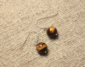 Earrings 925 sterling silver and stone - Tiger eye 10mm