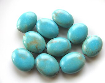 Howlite beads, 10 beads, oval beads, 12x15mm, Turquoise color, dyed, drilled lengthwise, 1mm drill holes, B-1468